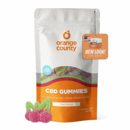 Cherry CBD gummies 1200mg Orange County CBD vegan gummies pouch 60mg per gummy